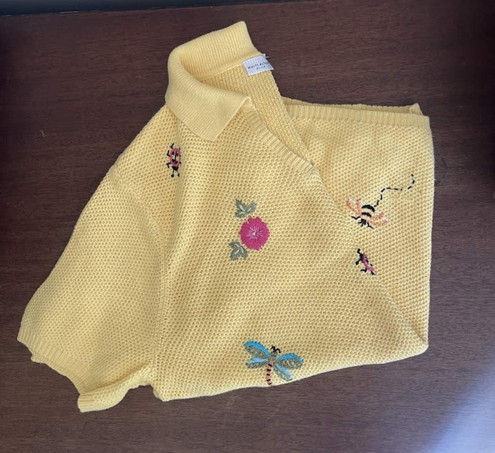 Vintage White Stage Yellow Crochet Embroidered Summer Sweater